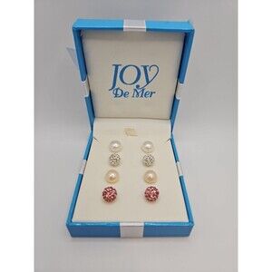 Joy De Mer Pearl Earring Set 4 Pairs Various Colors Stud Gorgeous Sparkly Shiny